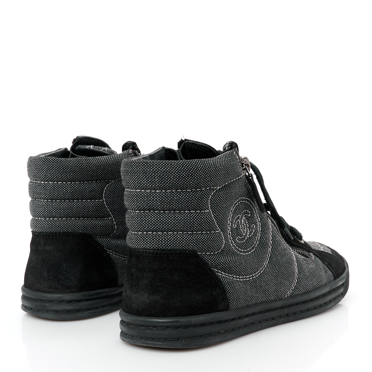 Chanel Toile Suede Calfskin CC High Top Sneakers 38 Black 5 of 11