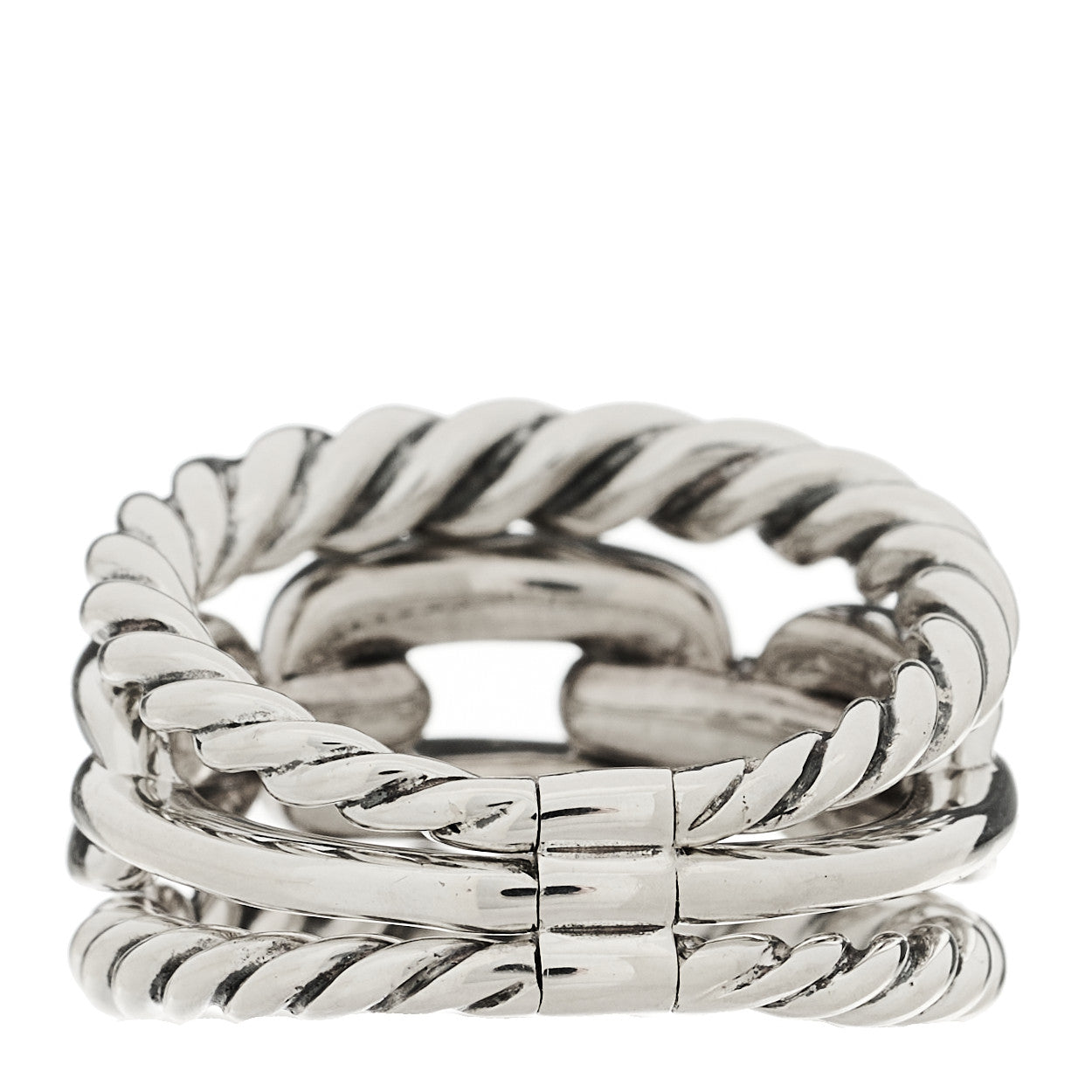 David Yurman Sterling Silver Diamond Wellesley Link Three-Row Ring 53 6.25 4 of 5