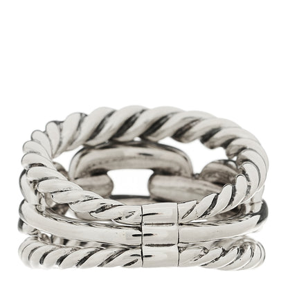 David Yurman Sterling Silver Diamond Wellesley Link Three-Row Ring 53 6.25 4 of 5