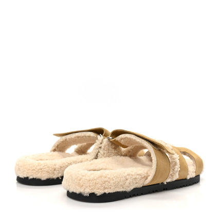 Hermes Suede Goatskin Woolskin Womens Chypre Sandals 38 Beige Albatre 4 of 7