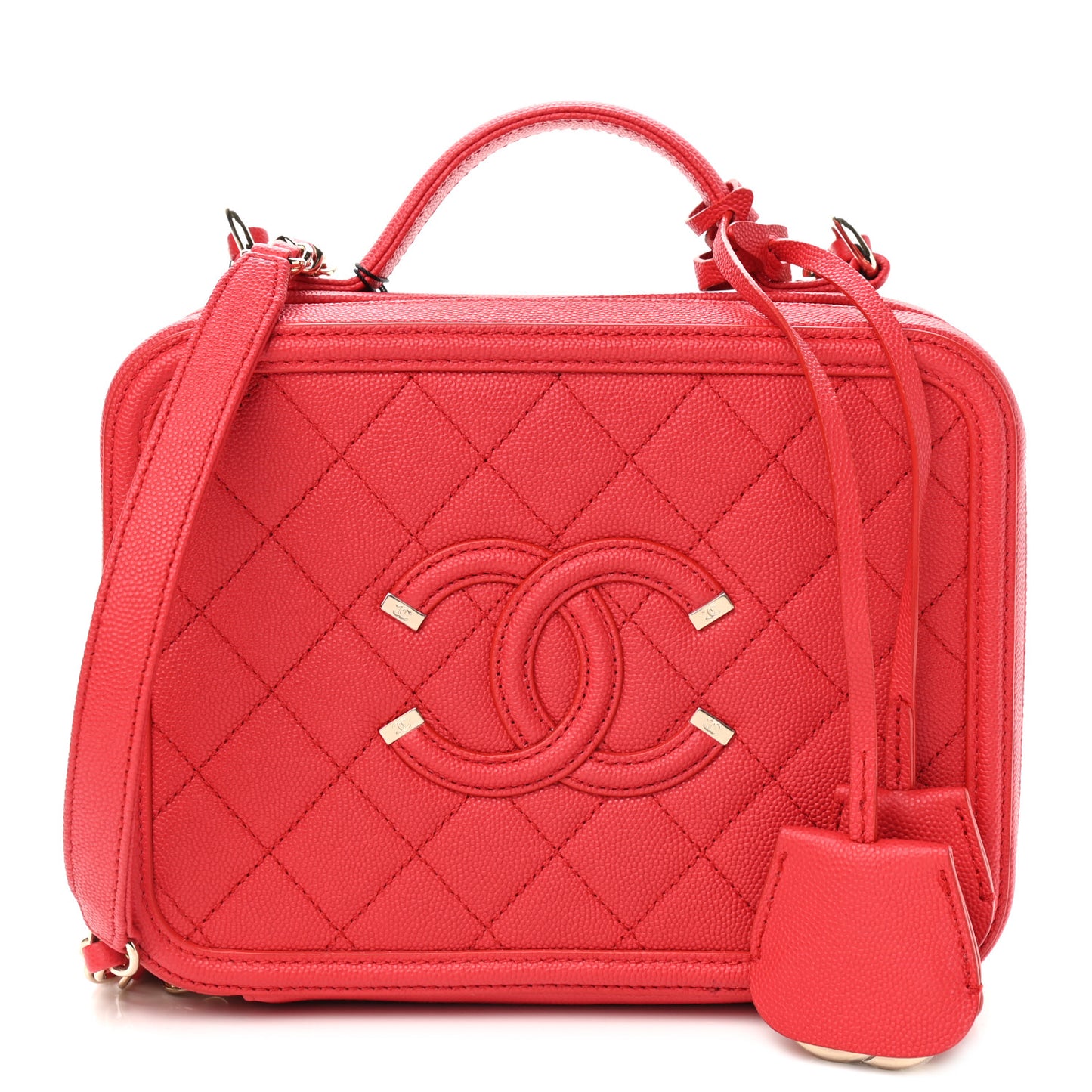 Caviar Quilted Medium CC Filigree Vanity Case Red