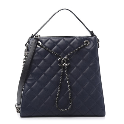 Chanel Caviar Quilted Medium CC Bucket Bag Dark Blue 1 of 11