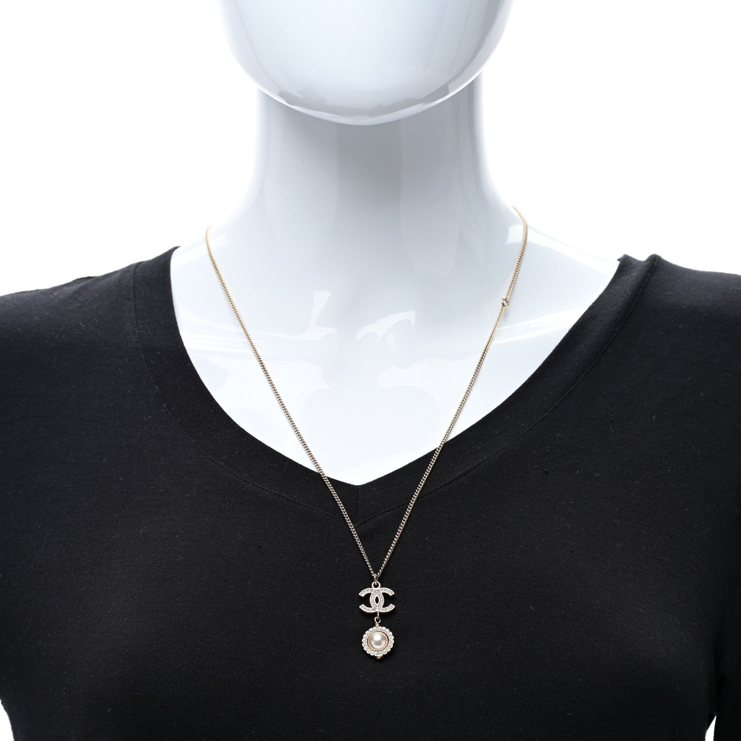 Chanel Crystal Pearl CC Lace Camellia Necklace Gold 3 of 4