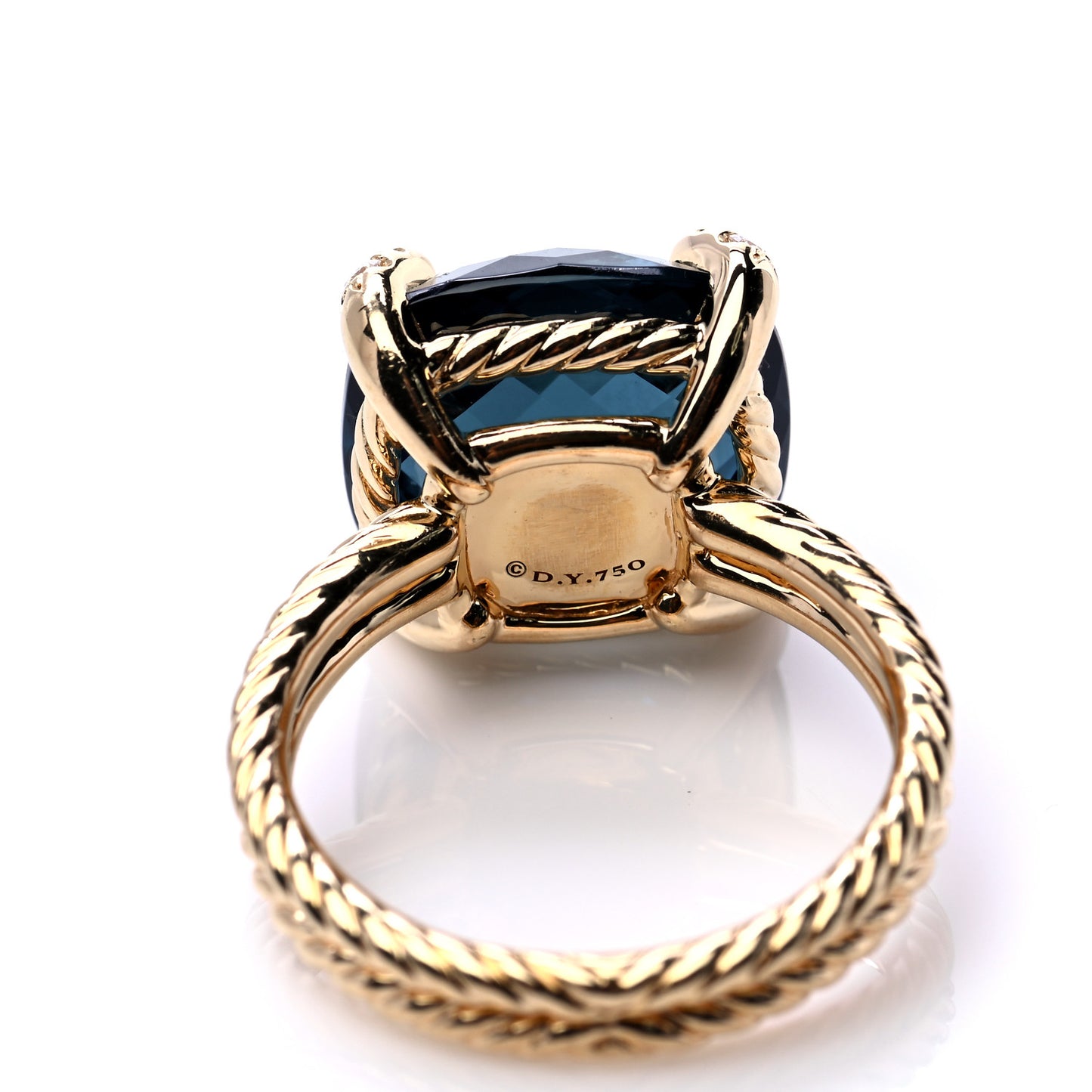 18K Yellow Gold Diamond Hampton Blue Topaz 14mm Chatelaine Ring 57 8