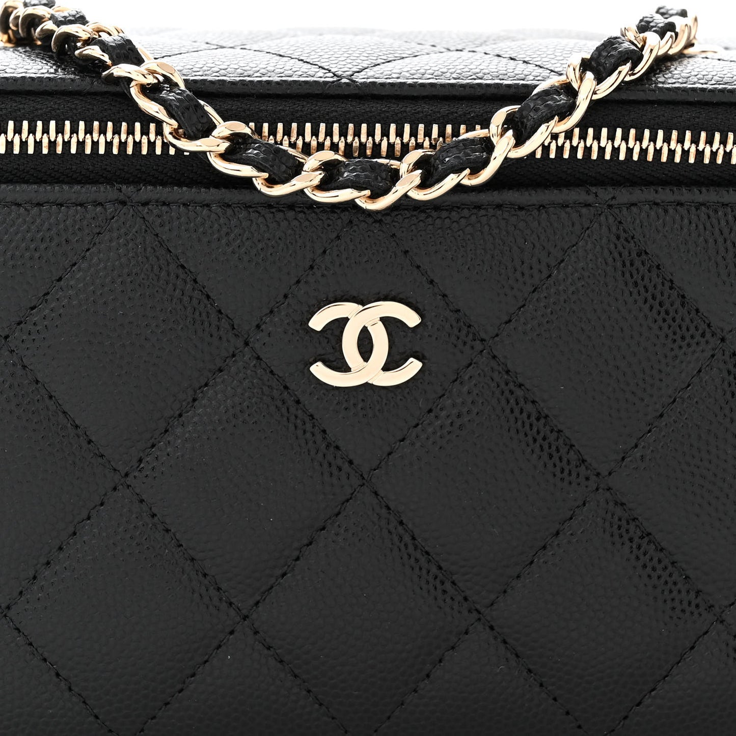 Caviar Quilted Small Vanity Case With Chain Black