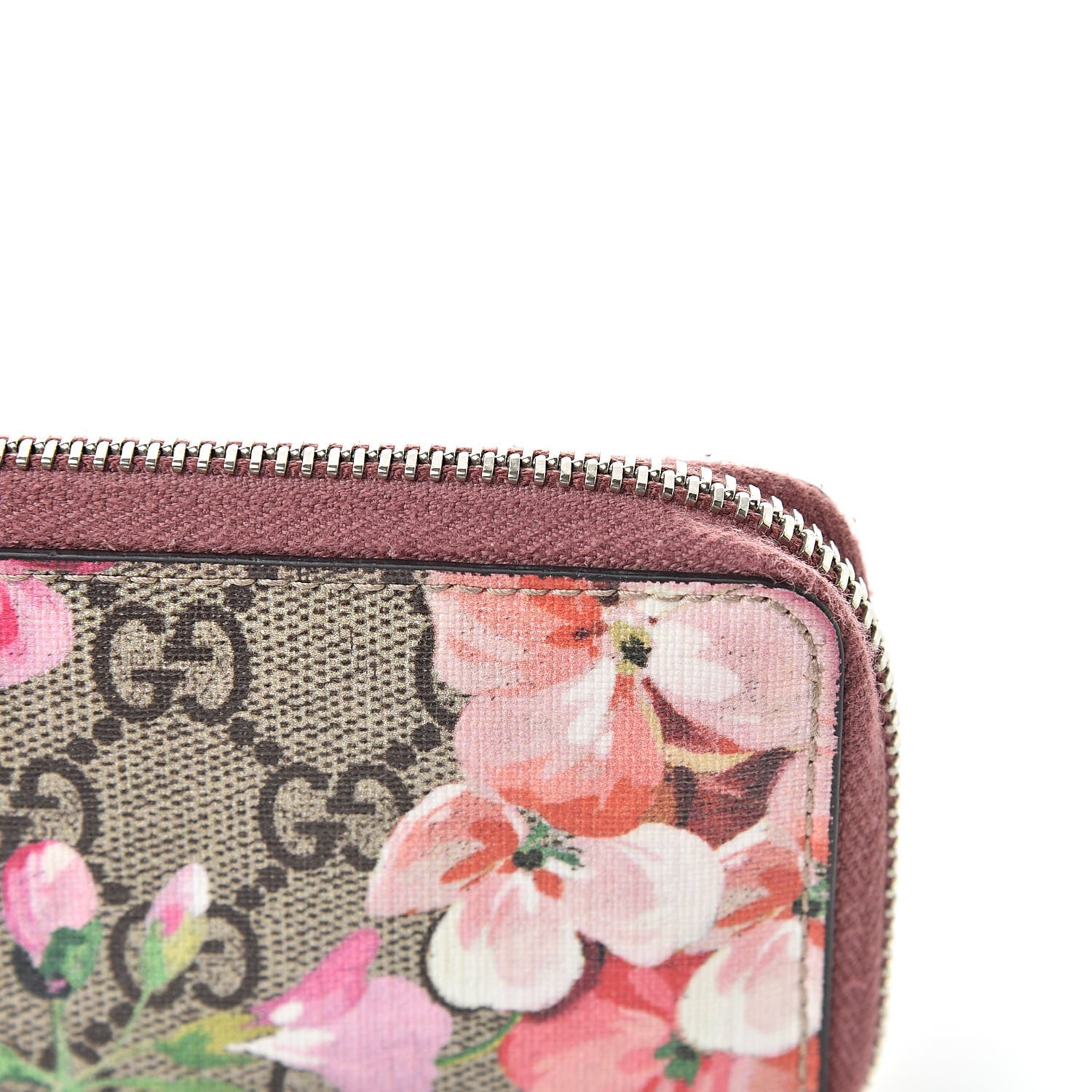 Gucci GG Supreme Monogram Blooms Zip Around Card Case Wallet Beige Multicolor Dry Rose 8 of 10
