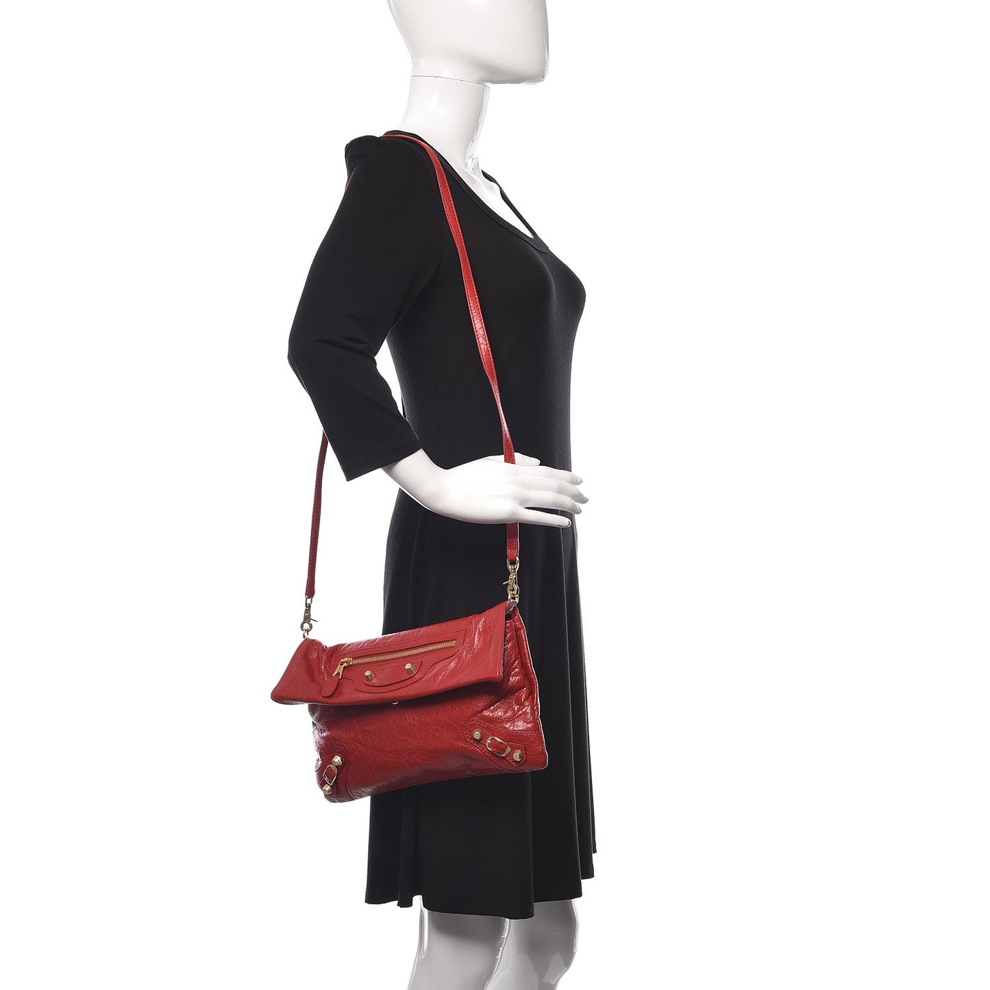 Agneau Giant 12 Gold Hardware Envelope Strap Clutch Rouge Lipstick