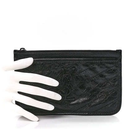 Saint Laurent Crinkled Calfskin Matelasse Monogram Niki Bill Pouch Black 2 of 12