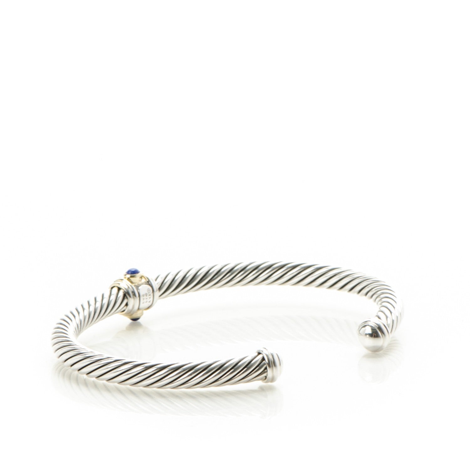 David Yurman Sterling Silver 14K Yellow Gold Blue Topaz Lapis Lazuli 5mm Cable Renaissance Station Bracelet 3 of 5