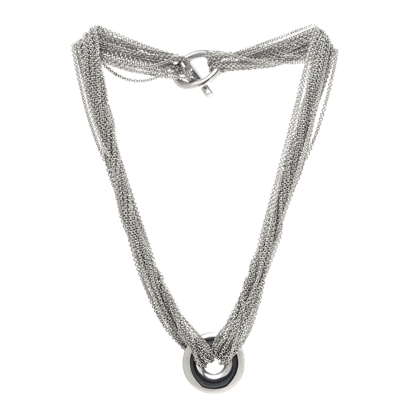 Sterling Silver Circle Multi Chain Toggle Necklace