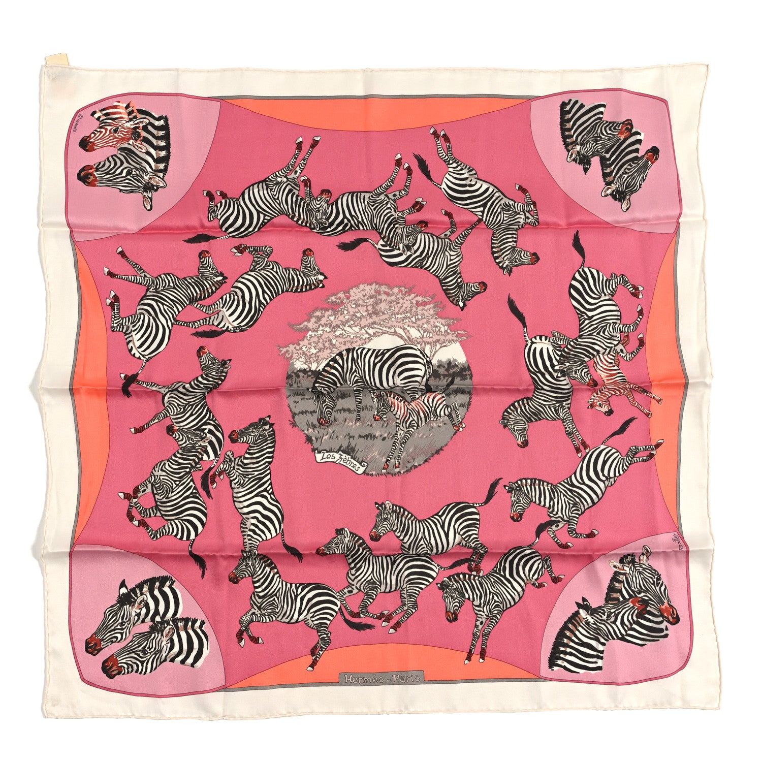 Hermes Silk Les Zebres Scarf 70 White Rose Saumon 1 of 4
