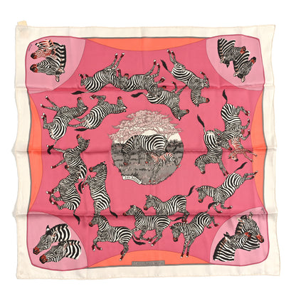 Hermes Silk Les Zebres Scarf 70 White Rose Saumon 1 of 4