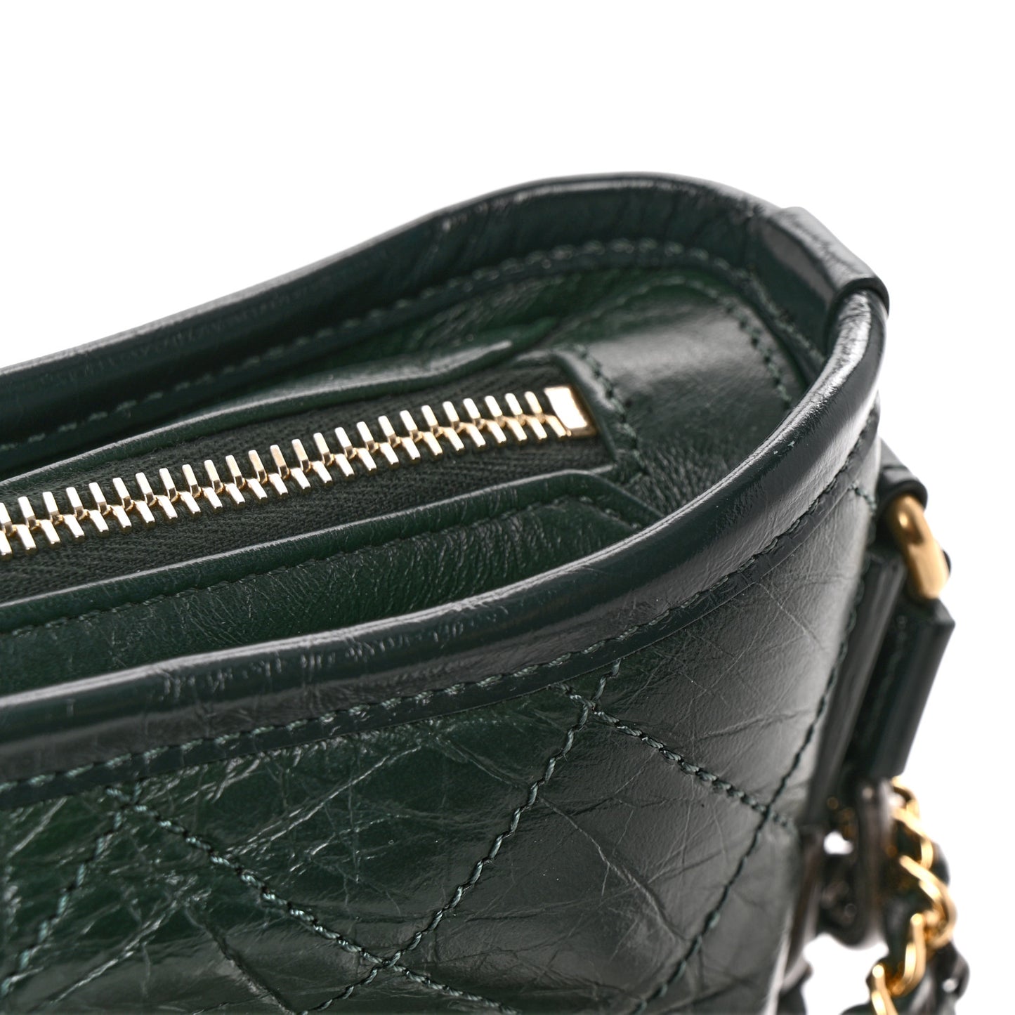 Aged Calfskin Quilted Small Gabrielle Hobo Dark Green