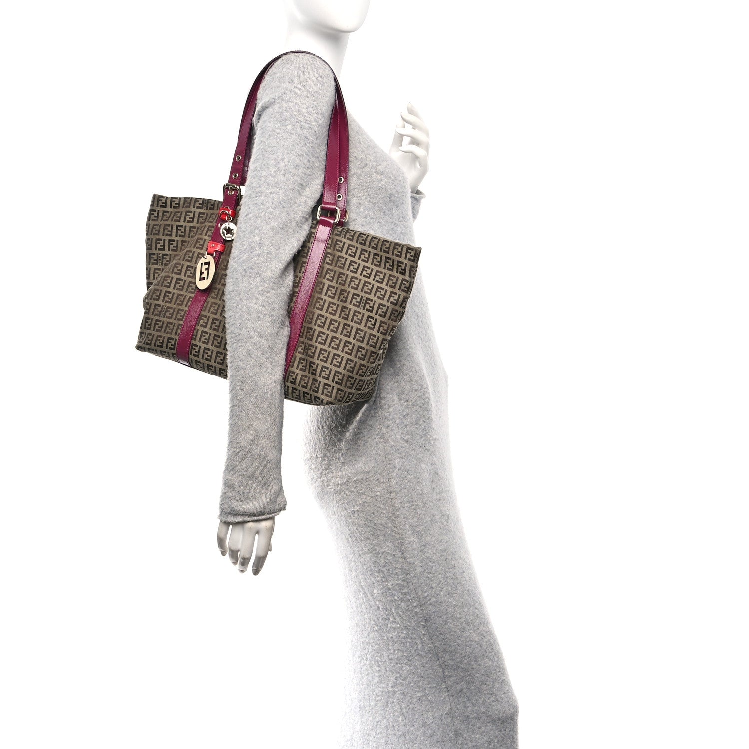 Fendi Zucchino Charm Large Shopper Tote Tobacco Amarena 2 of 10