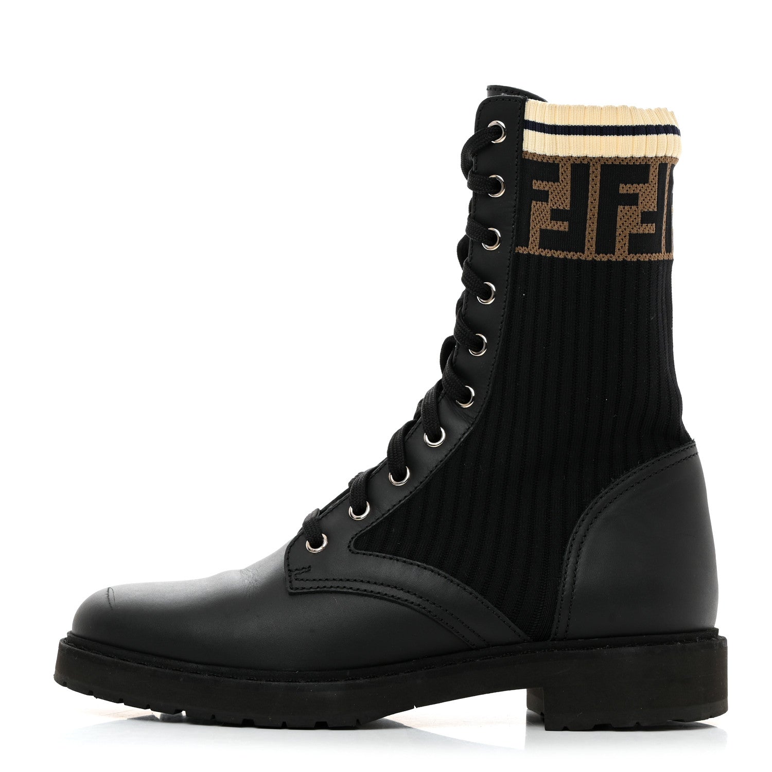 Fendi Calfskin Stretch Fabric Rockoko Biker Boots 39 Tobacco Black Marino 1 of 9