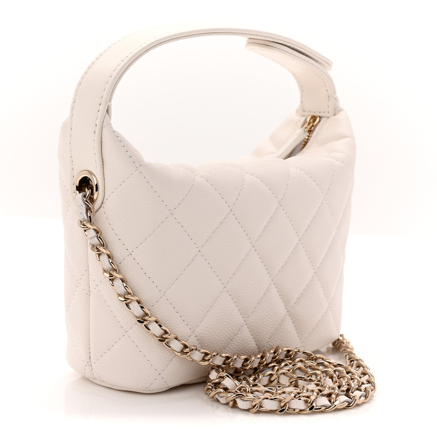 Caviar Quilted Hobo Clutch With Chain White