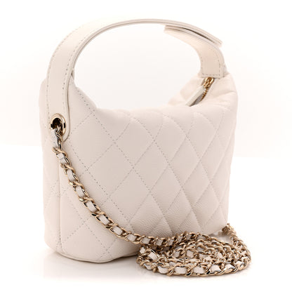 Chanel Caviar Quilted Hobo Clutch With Chain White 3 of 11