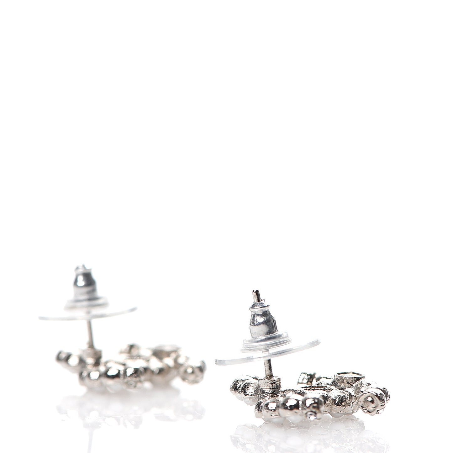 Pearl Crystal CC Regalia Small Button Earrings Silver