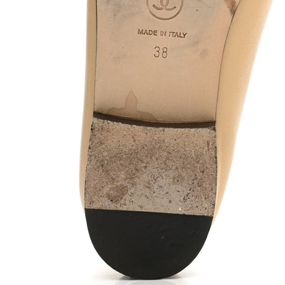 Chanel Lambskin Cap Toe CC Ballerina Flats 38 Beige Black 10 of 13