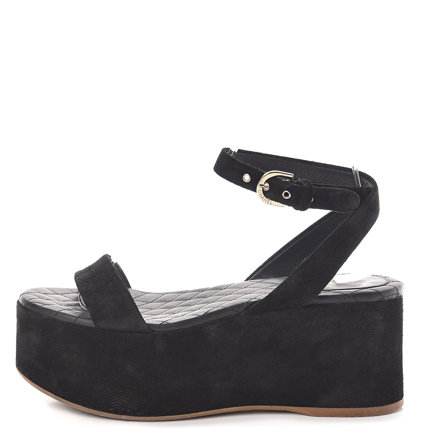 Suede Platform Wedge Sandals 37.5 Black