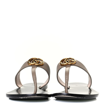 Gucci Calfskin GG Marmont Thong Sandals 38 Taupe 2 of 9
