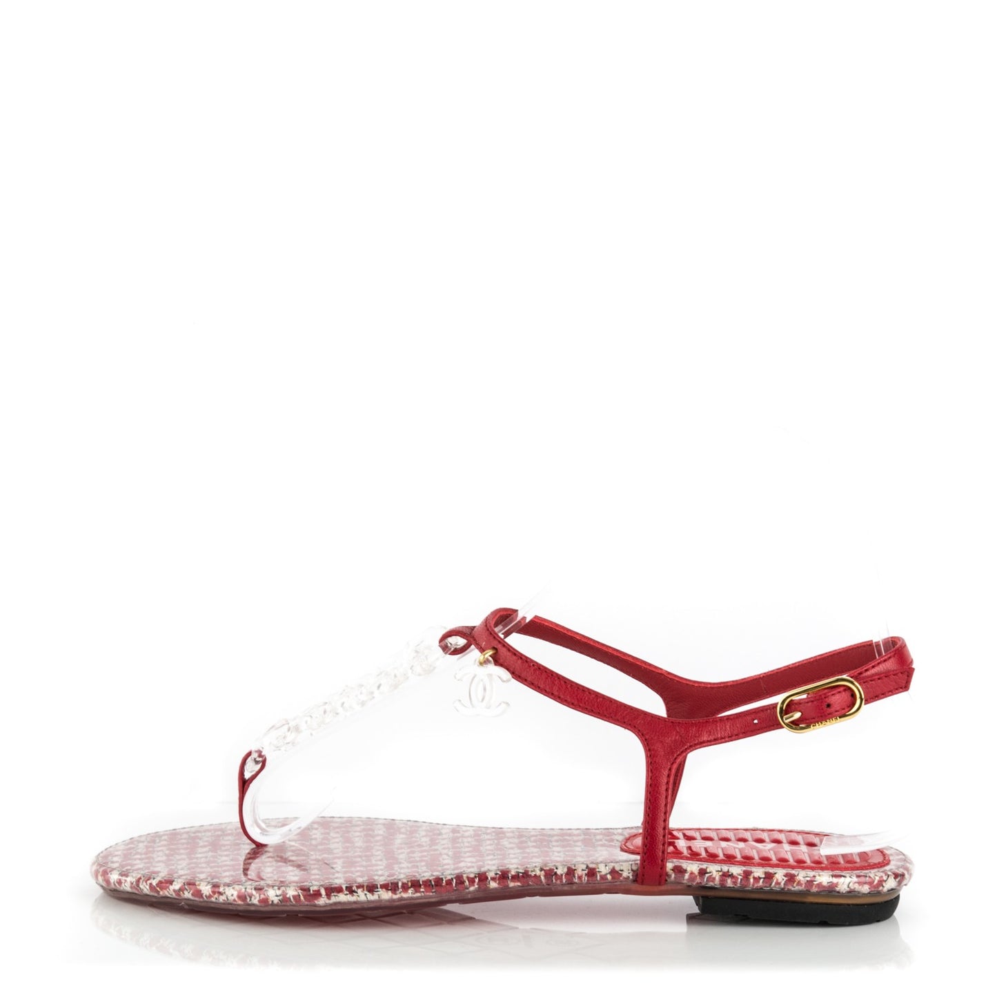 PVC Tweed CC Thong Sandals 36 Red