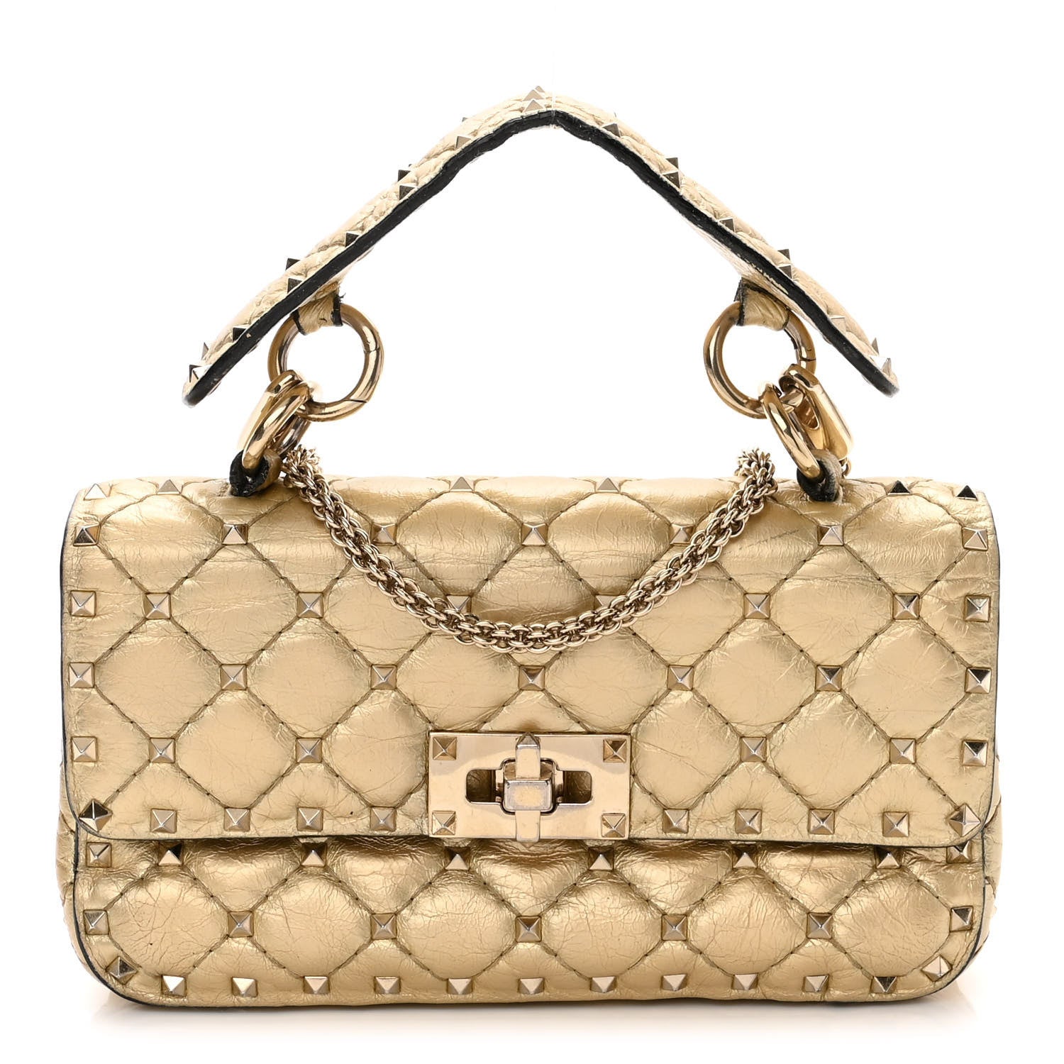 Valentino Garavani Metallic Wrinkled Lambskin Small Rockstud Spike Shoulder Bag Platino 1 of 11
