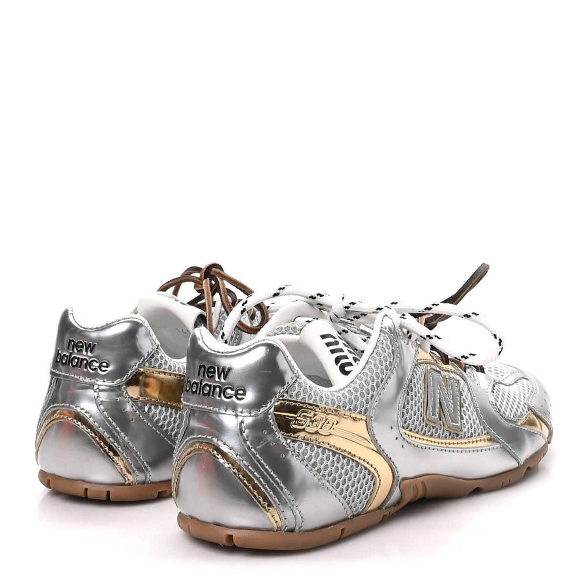 X NEW BALANCE Metallic Calfskin Mesh 530 SL Sneakers 37.5 Argento Platino