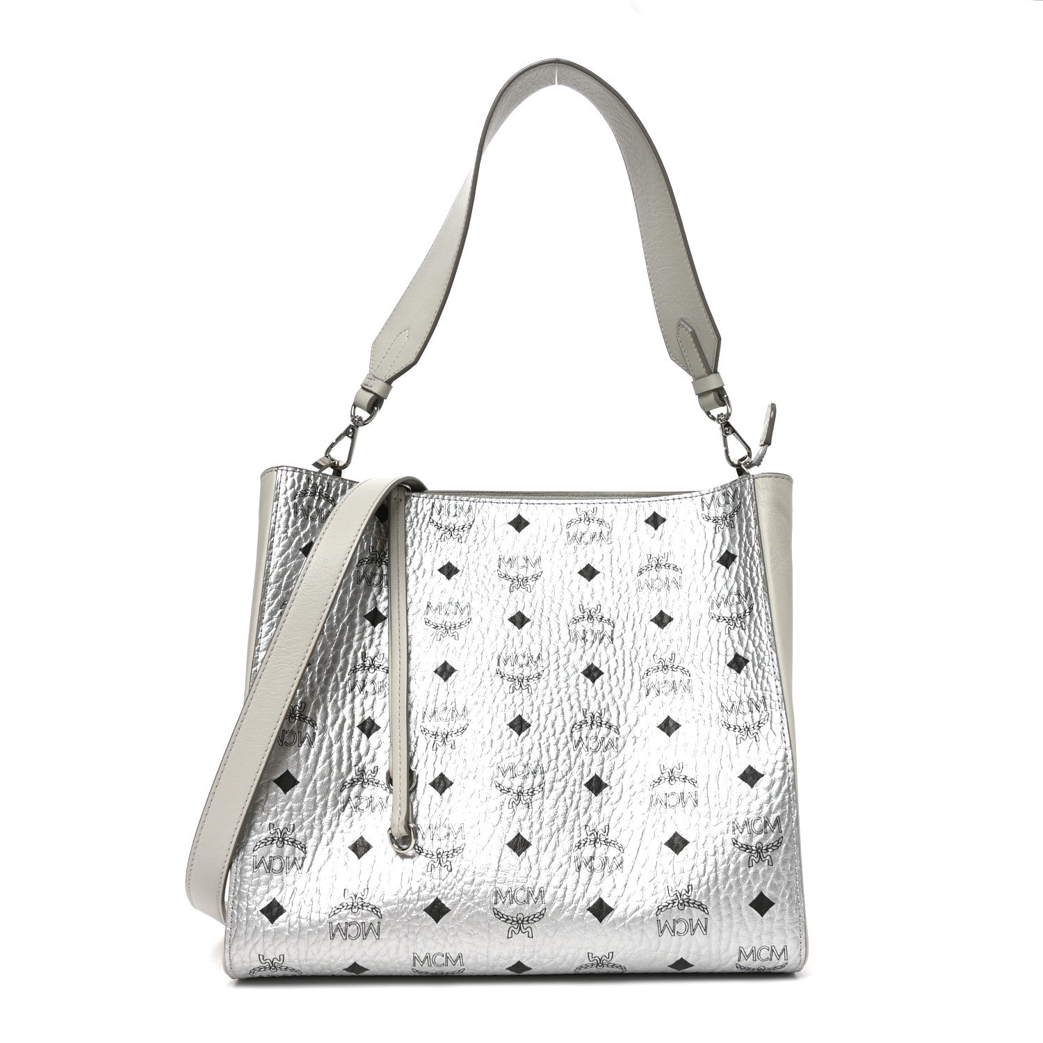 MCM Metallic Visetos Medium Aren Hobo Silver 1 of 9