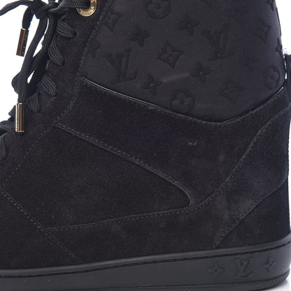 Louis Vuitton Calfskin Suede Monogram Cliff Top Wedge Sneakers 38.5 Black 10 of 14
