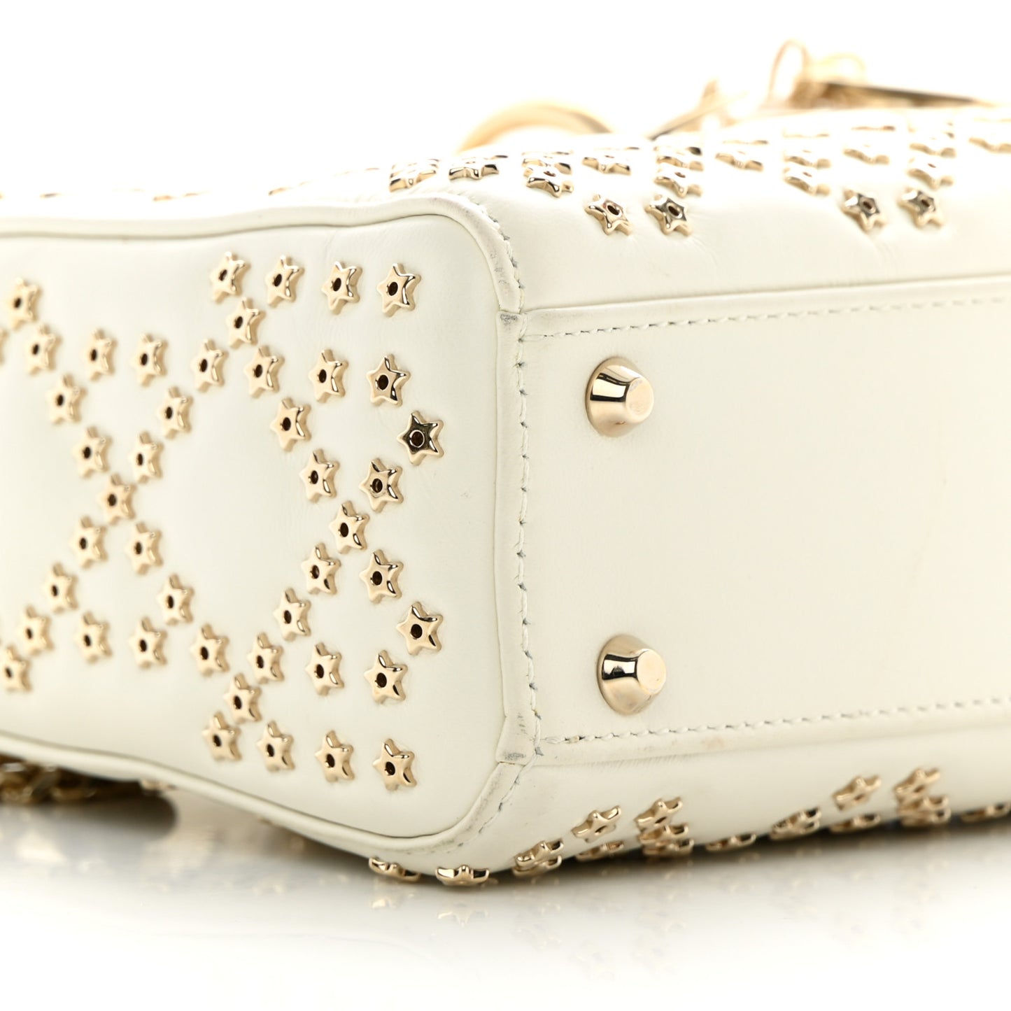 Lambskin Cannage Lucky Star Studded Mini Lady Dior White