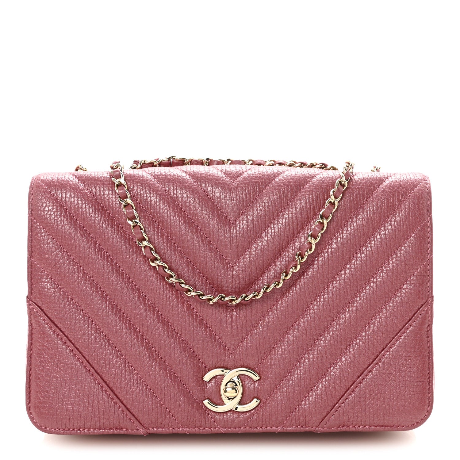 Chanel Metallic Calfskin Chevron Quilted Small Statement Flap Pink 1 of 10