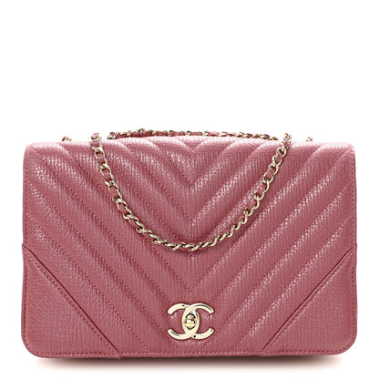 Chanel Metallic Calfskin Chevron Quilted Small Statement Flap Pink 1 of 10