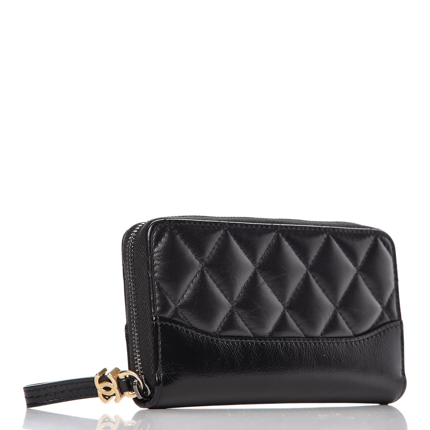 Aged Calfskin Quilted Small Gabrielle Zip Around Wallet Black