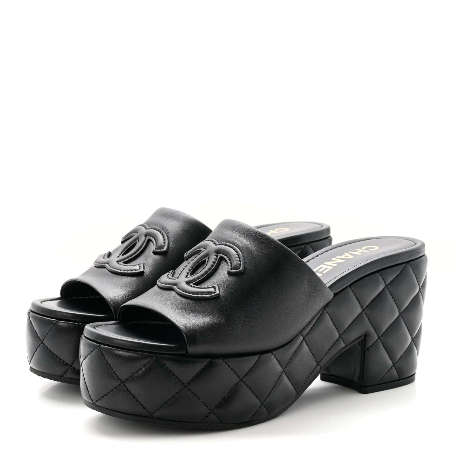 Chanel Lambskin Quilted CC Platform Mules 40 Black 4 of 10