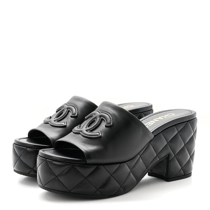 Chanel Lambskin Quilted CC Platform Mules 40 Black 4 of 10