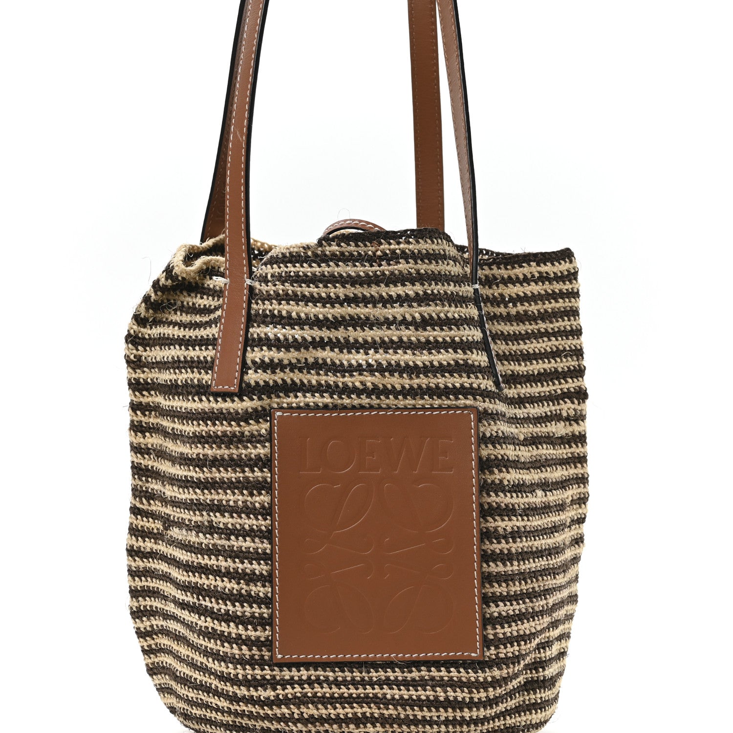 Loewe Paula's Ibiza Raffia Striped Round Basket Bag Natural Tan Multicolor 7 of 9