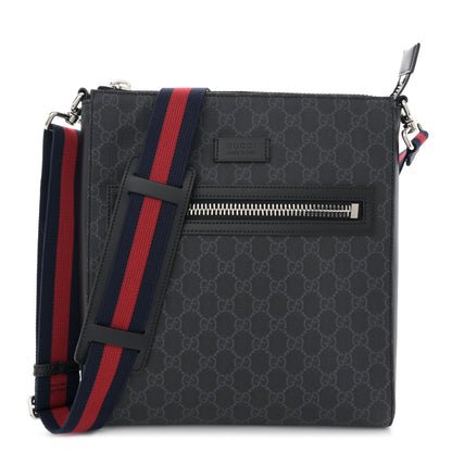 Gucci GG Supreme Monogram Appia Calfskin Web Flat Messenger Bag Black Grey 1 of 10