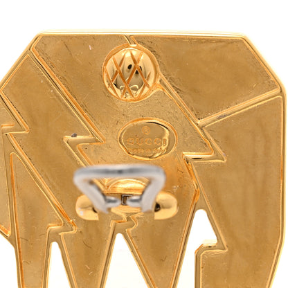 Gucci Metal Crystal Elephant Motif Clip On Earrings Green Gold 3 of 5