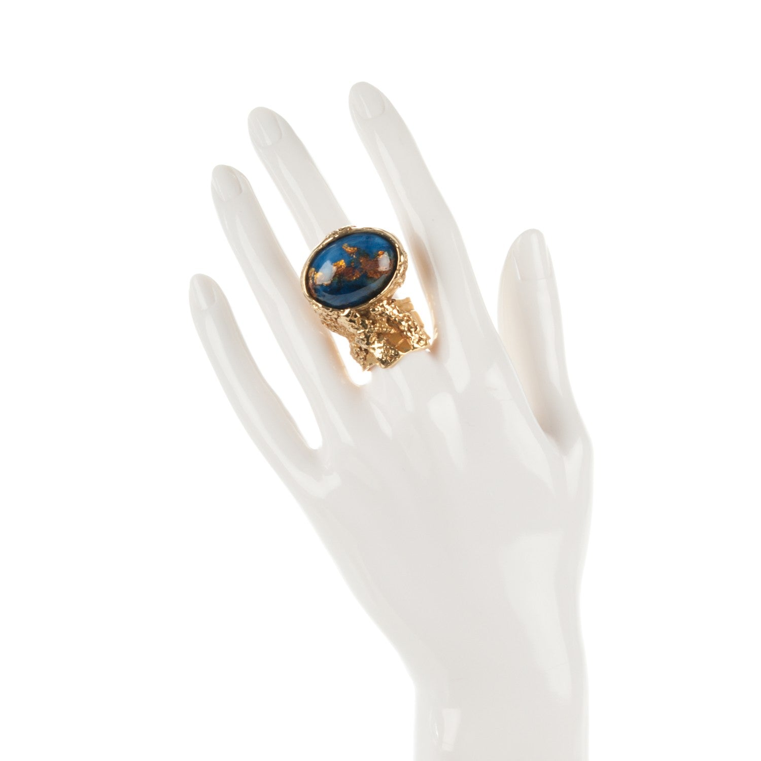 Saint Laurent Glass Cabochon Arty Ovale Ring 6 Blue Gold 2 of 3