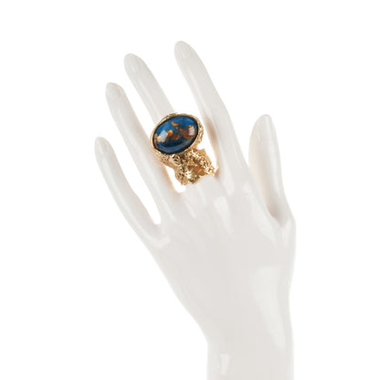 Saint Laurent Glass Cabochon Arty Ovale Ring 6 Blue Gold 2 of 3