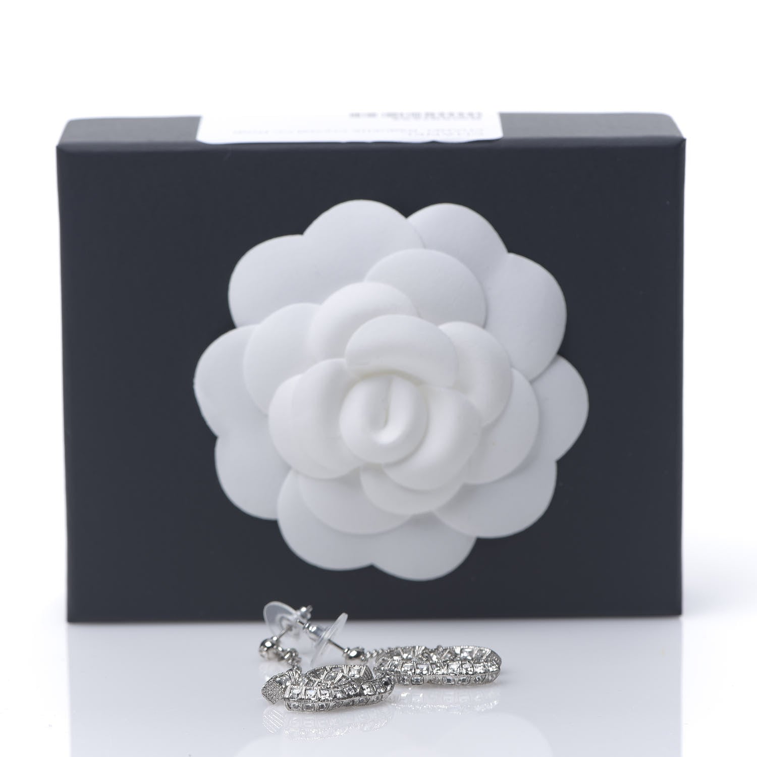 Chanel Baguette Crystal CC Drop Earrings Silver 4 of 4