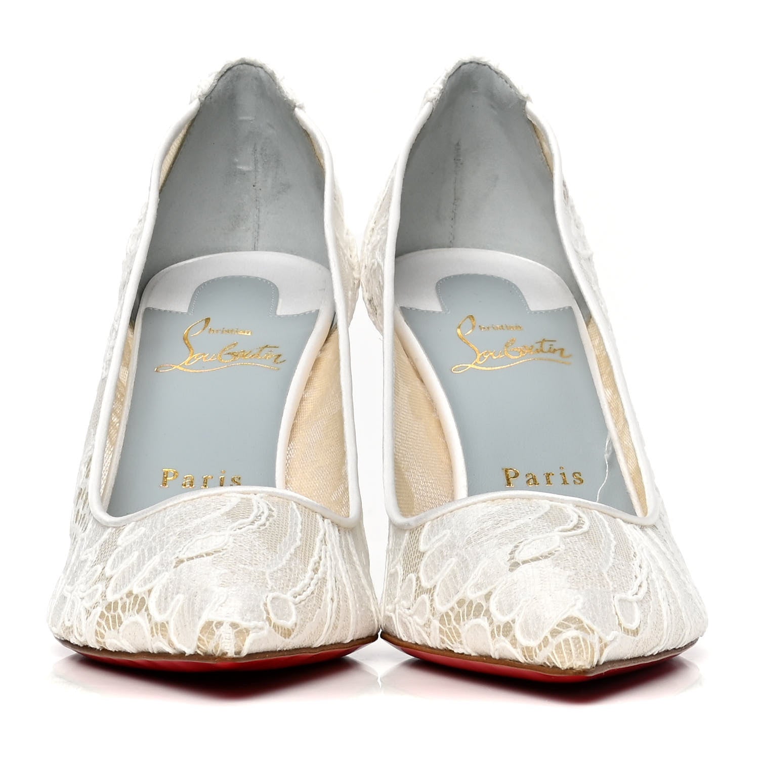 Christian Louboutin Rete Dentelle Crepe Satin 554 85 Pumps 37.5 Off White 2 of 5