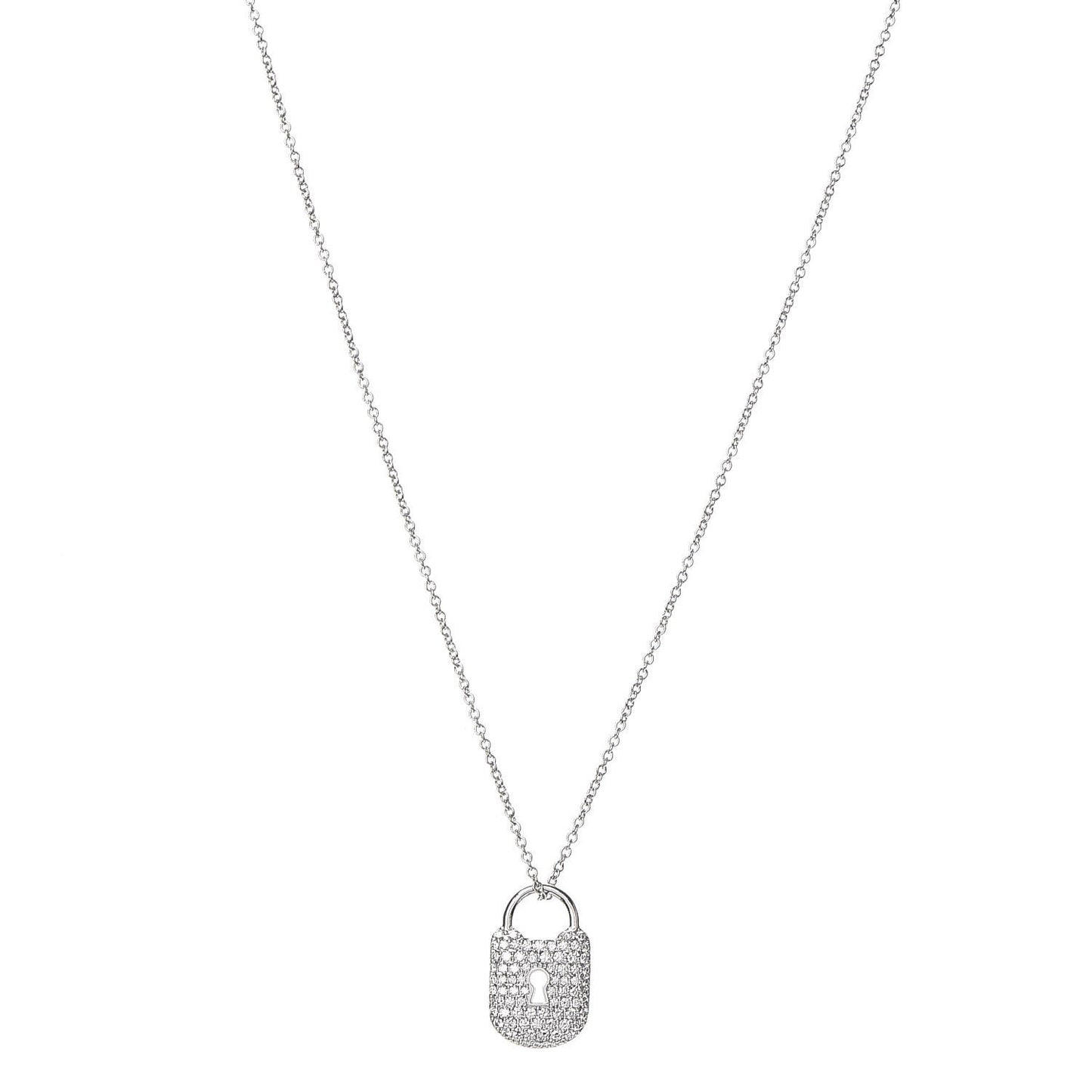 Platinum Diamond Small Vintage Lock Pendant Necklace