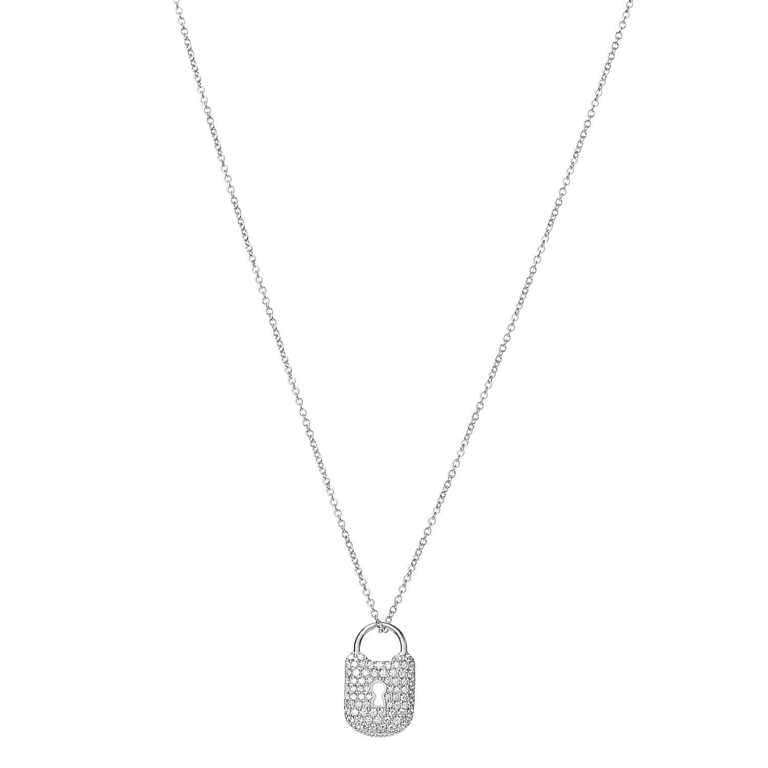Tiffany Platinum Diamond Small Vintage Lock Pendant Necklace 1 of 8