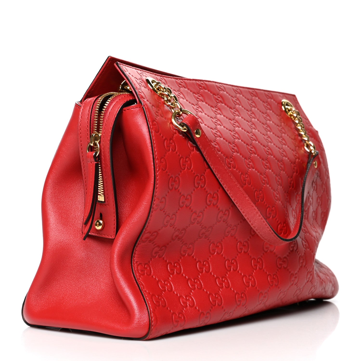 Gucci Soft Guccissima Signature Large Shoulder Tote Bag Hibiscus Red 3 of 10