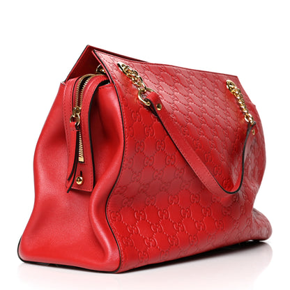 Gucci Soft Guccissima Signature Large Shoulder Tote Bag Hibiscus Red 3 of 10