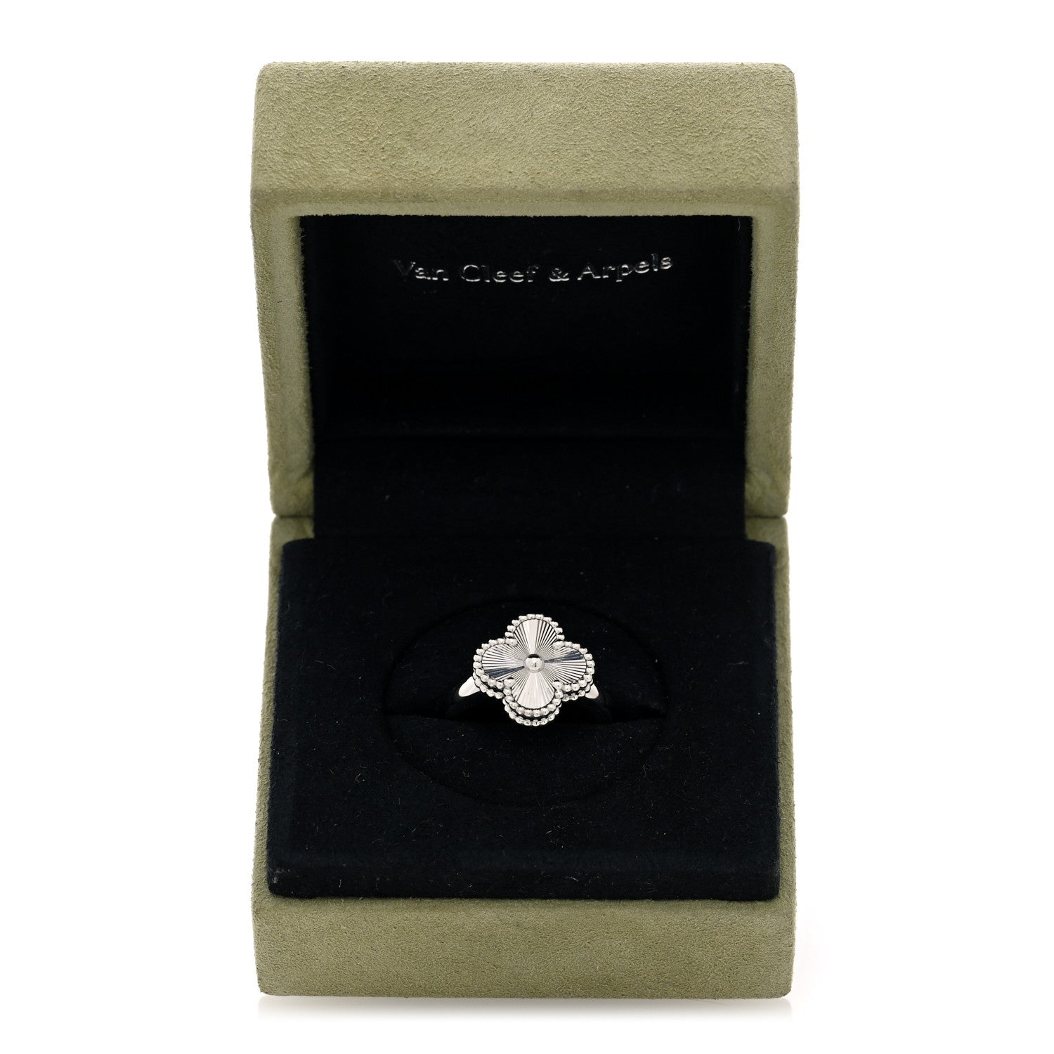 Van Cleef & Arpels 18K White Gold Guilloche Vintage Alhambra Ring 54 6.75 54/6.75 10 of 10