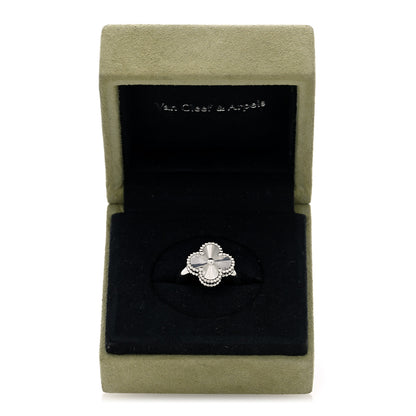 Van Cleef & Arpels 18K White Gold Guilloche Vintage Alhambra Ring 54 6.75 54/6.75 10 of 10
