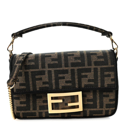 Fendi Fabric Jacquard FF 1974 Mini Baguette Tobacco Moro Black 1 of 11